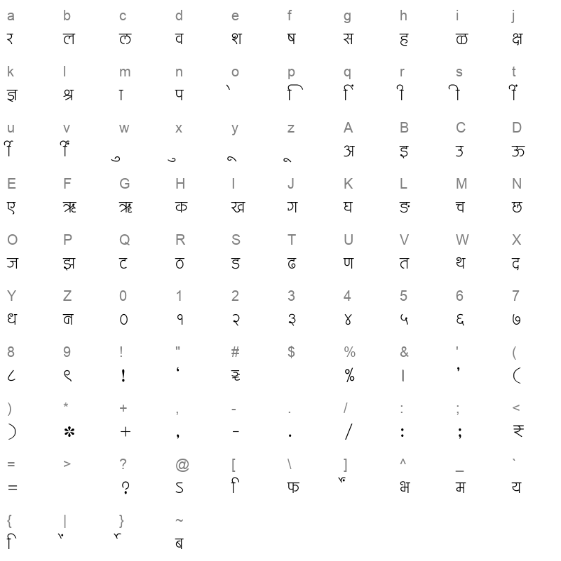 SHREE DEV7 4502 Regular Character Map