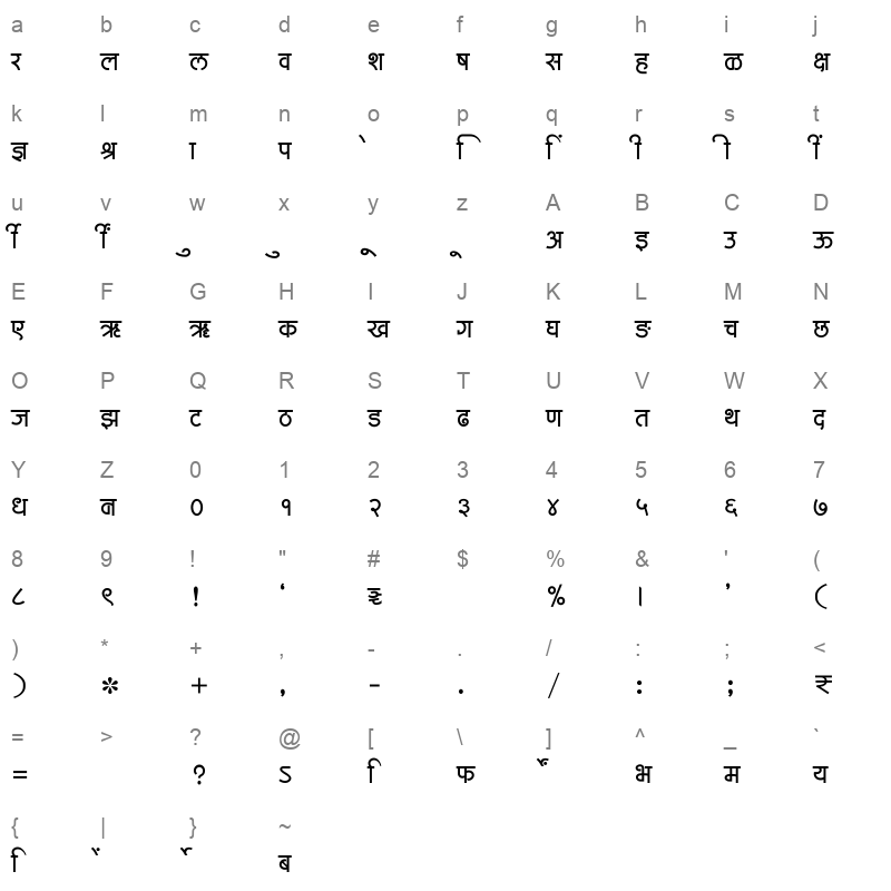 SHREE DEV7 4503 Regular Character Map