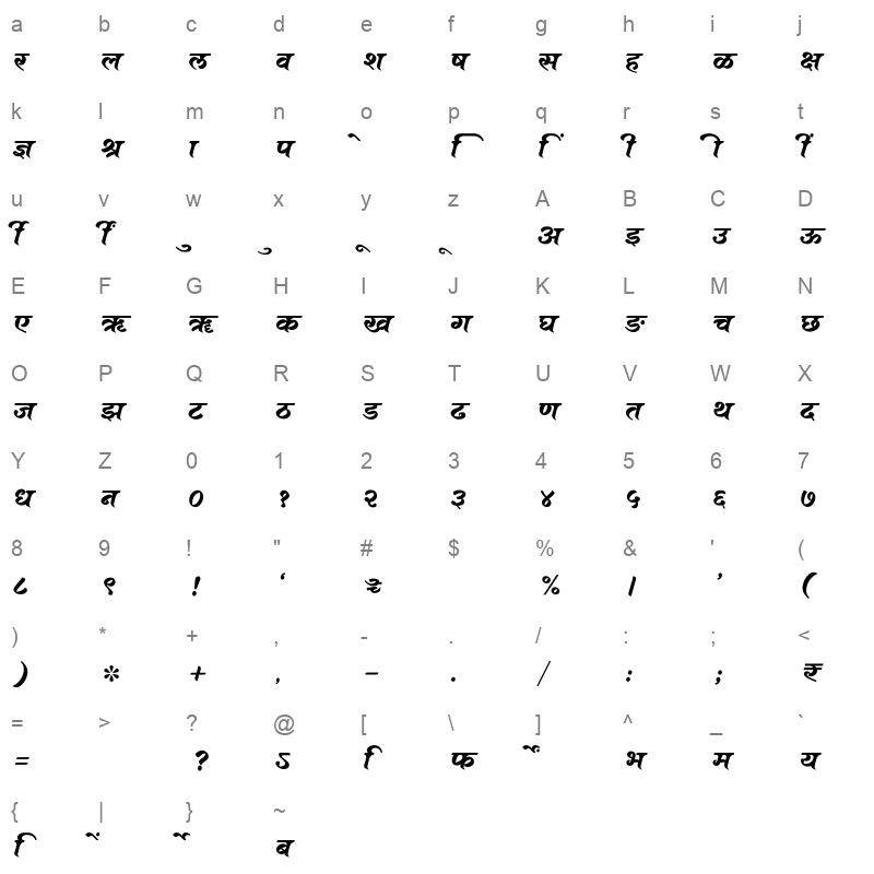 SHREE DEV7 4507 Regular Character Map