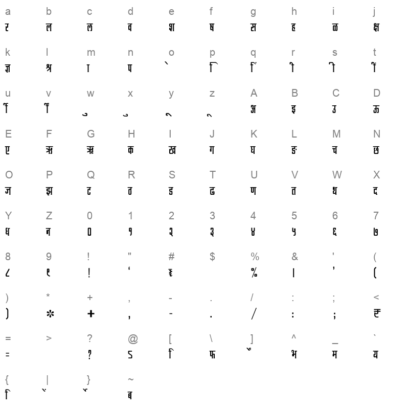 SHREE DEV7 4535 Regular Character Map