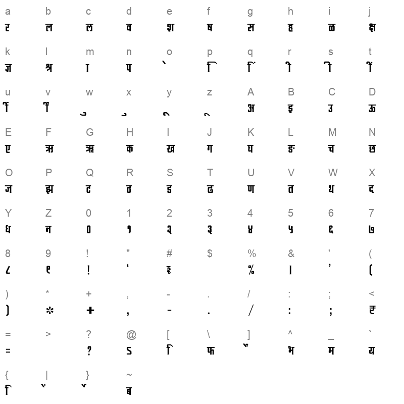 SHREE DEV7 4536 Regular Character Map