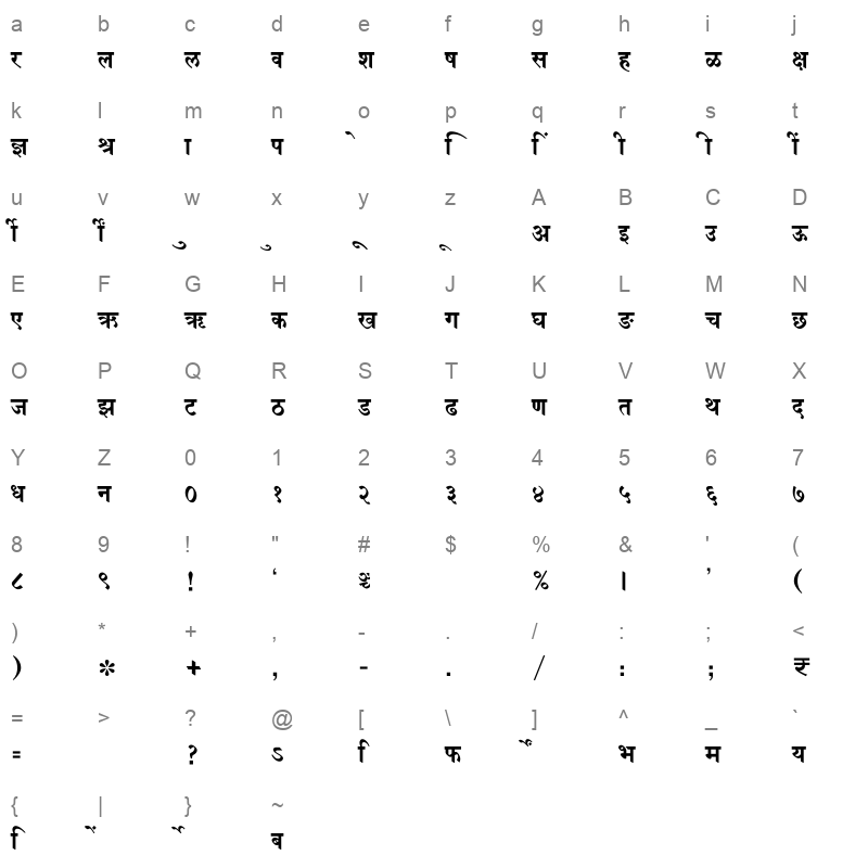SHREE DEV7 4542 Regular Character Map