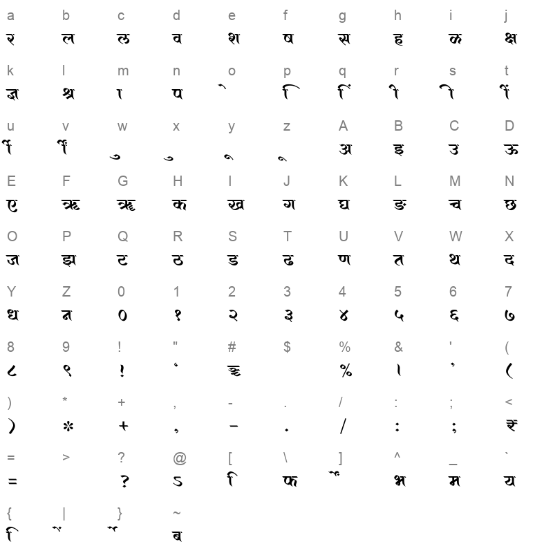 SHREE DEV7 4552 Regular Character Map