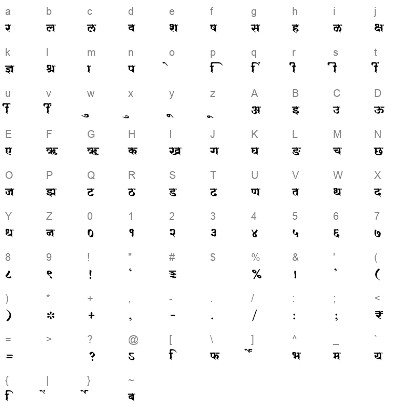 SHREE DEV7 4553 Regular Character Map