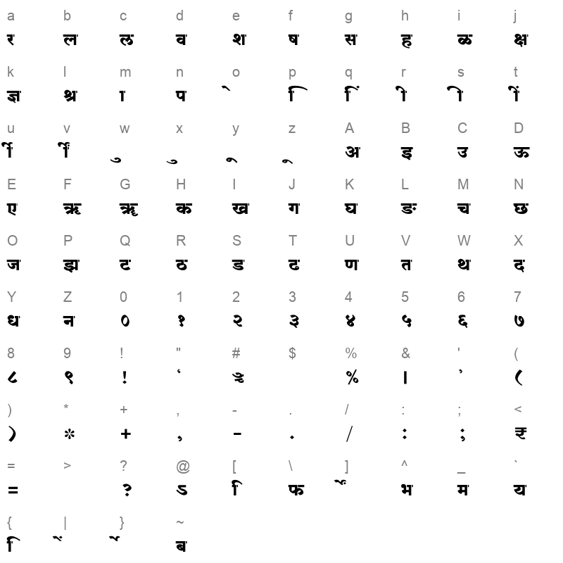 SHREE DEV7 4570 Regular Character Map