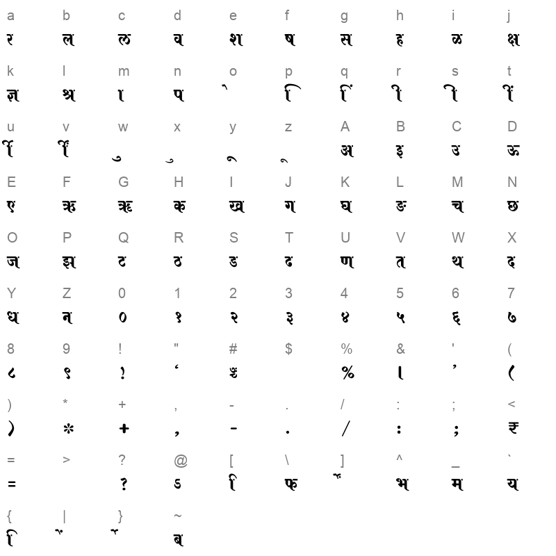 SHREE DEV7 4614 Regular Character Map
