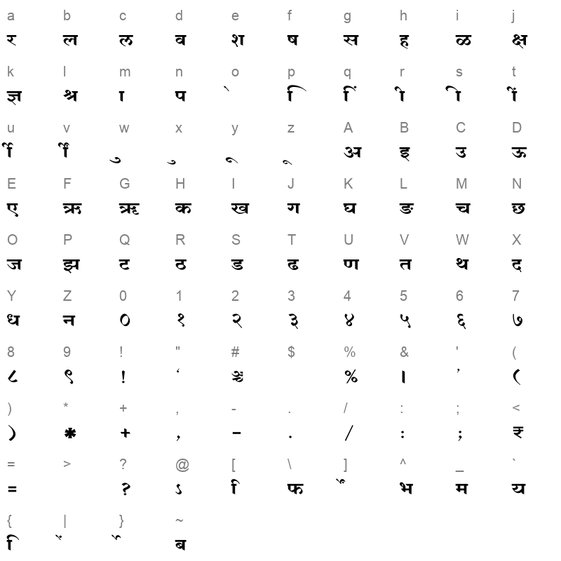 SHREE DEV7 4616 Regular Character Map