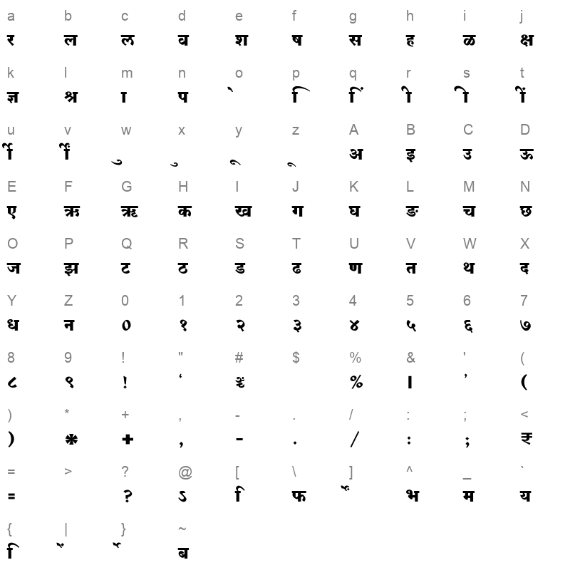 SHREE DEV7 4619 Regular Character Map