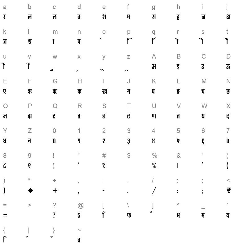 SHREE DEV7 4631 Regular Character Map