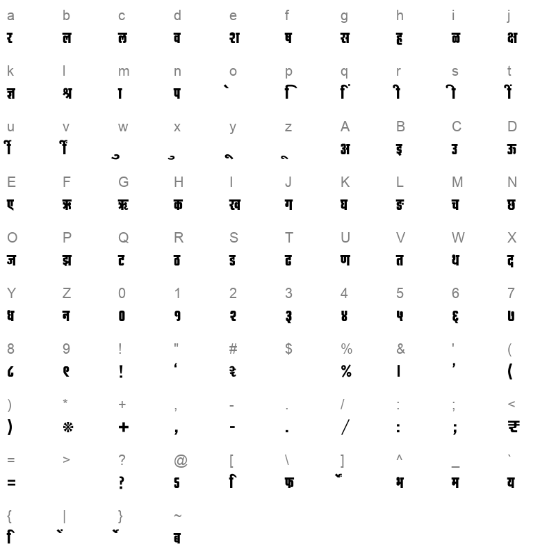 SHREE DEV7 4633 Regular Character Map