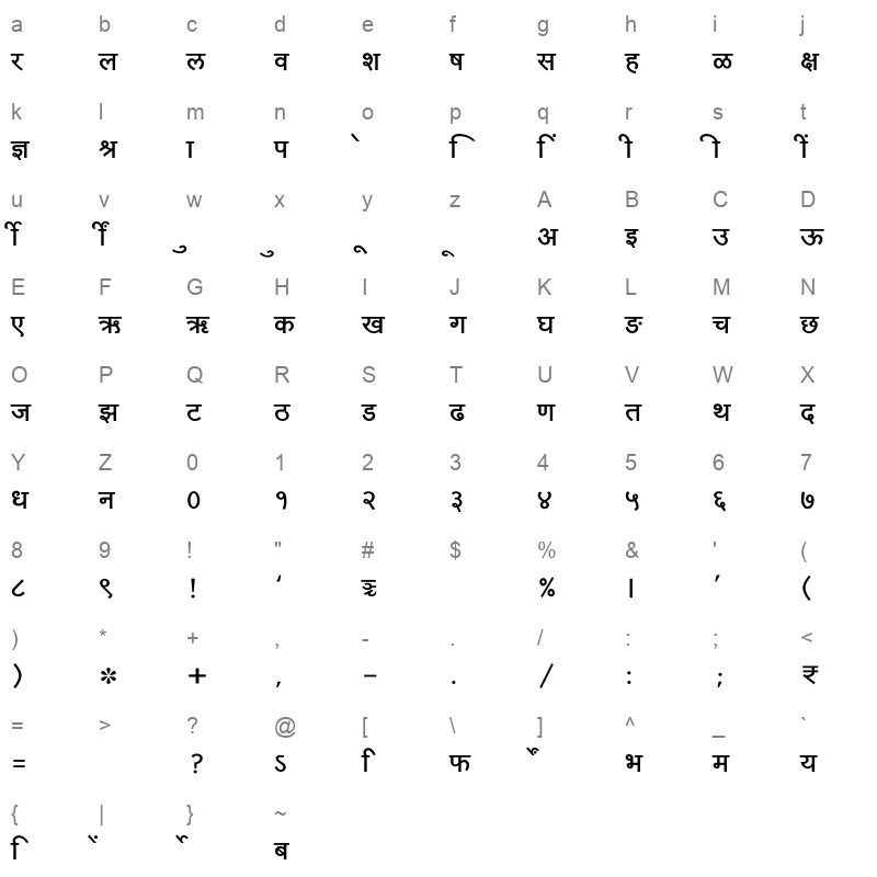 SHREE DEV7 4644 Regular Character Map