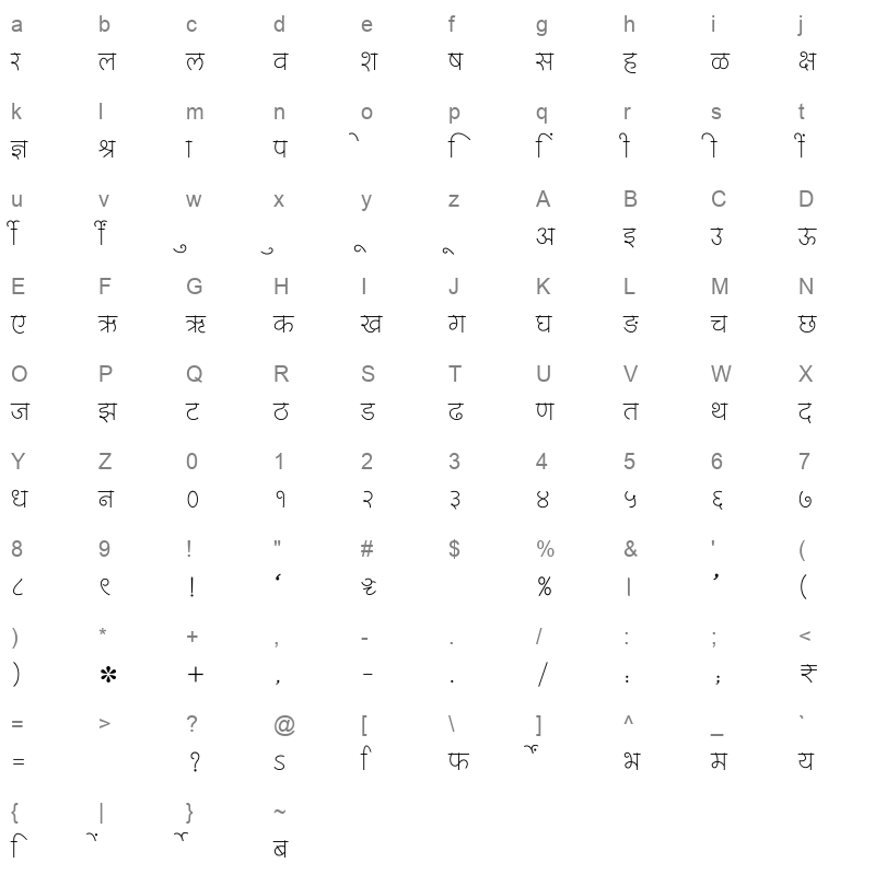 SHREE DEV7 4696 Regular Character Map