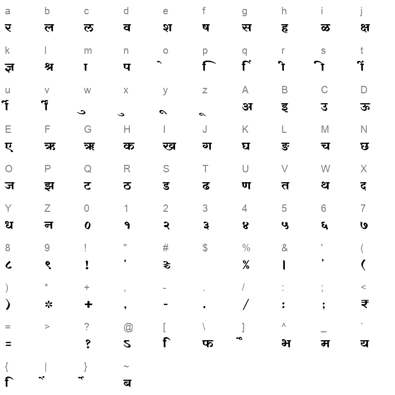 SHREE DEV7 4909 Regular Character Map