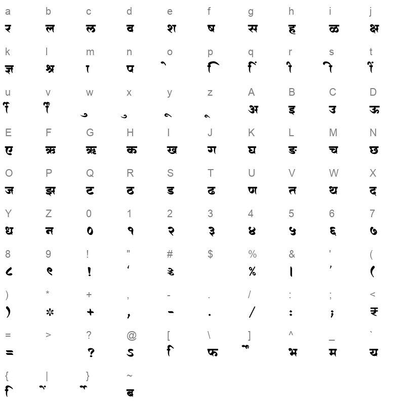 SHREE DEV7 4918 Regular Character Map