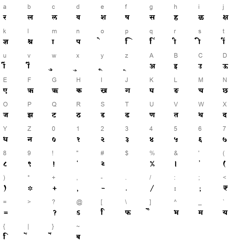 SHREE DEV7 4933 Regular Character Map