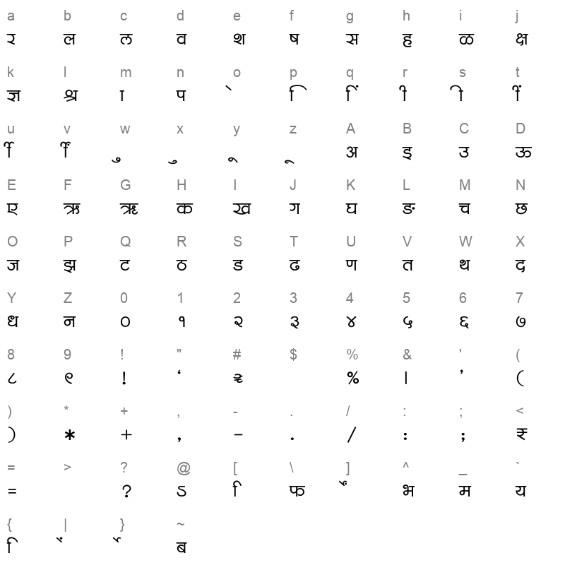 SHREE DEV7 4941 Regular Character Map