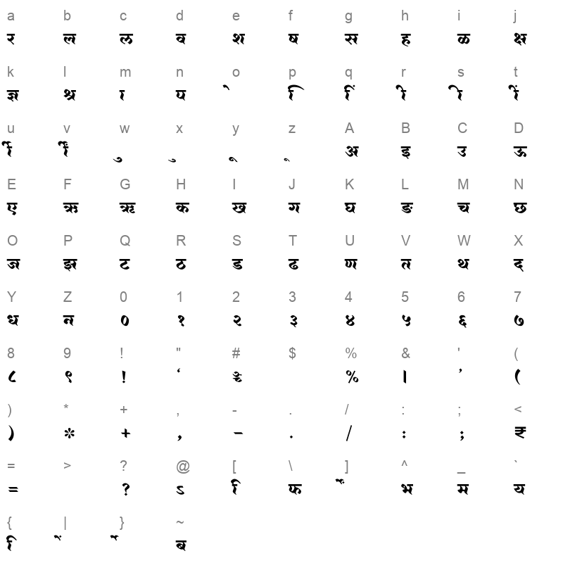 SHREE DEV7 4981 Regular Character Map