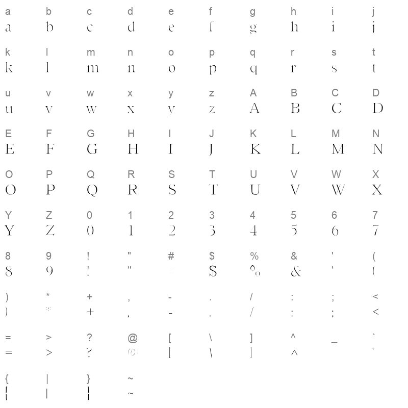 Slimfit SF Regular Character Map
