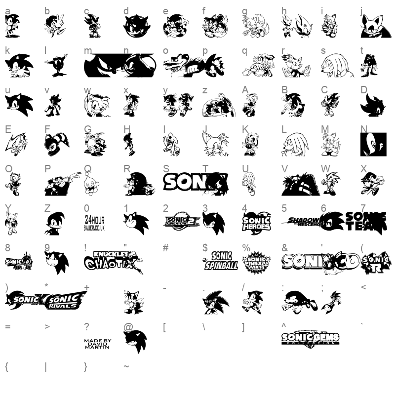 Sonic Mega Font Regular Character Map